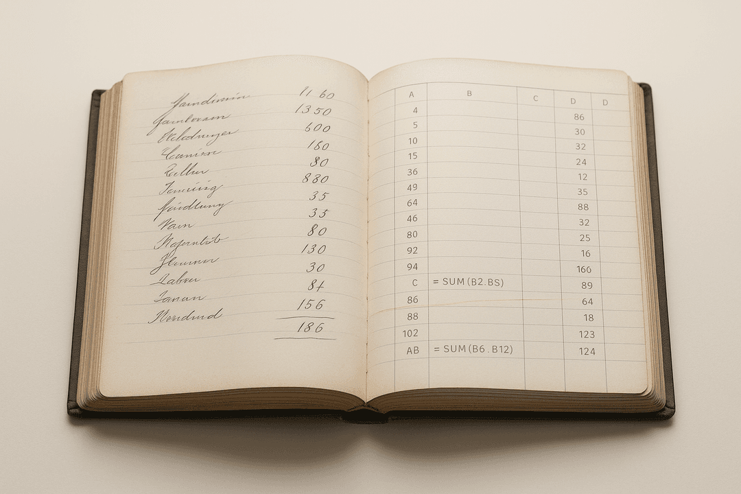 Spreadsheet in an Old ledger